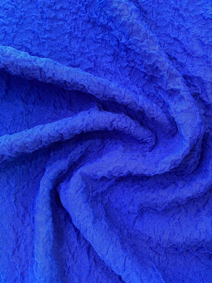 Royal Blue Crinkle Stretch Fabric - 92% Polyester 8% Spandex, 62" Wide