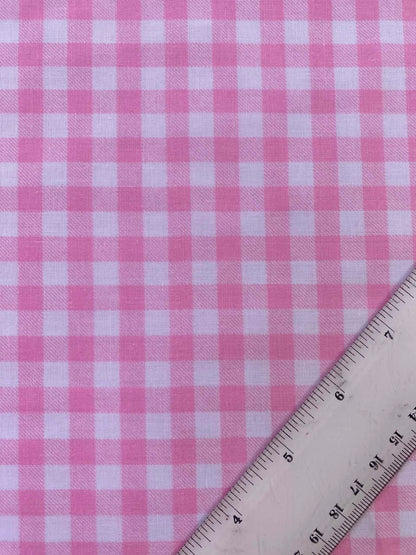 Pink & White Gingham Check Woven Cotton Fabric – 57" Wide (£2.99/m)