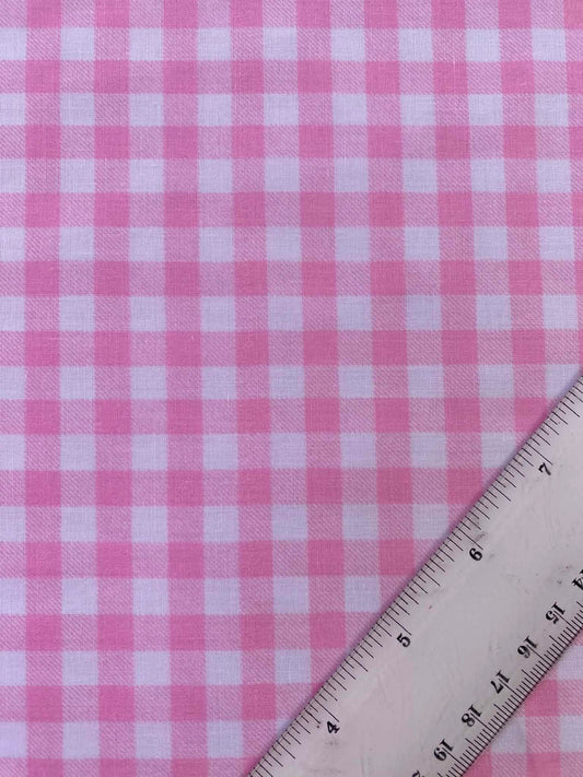 Pink & White Gingham Check Woven Cotton Fabric – 57" Wide (£2.99/m)