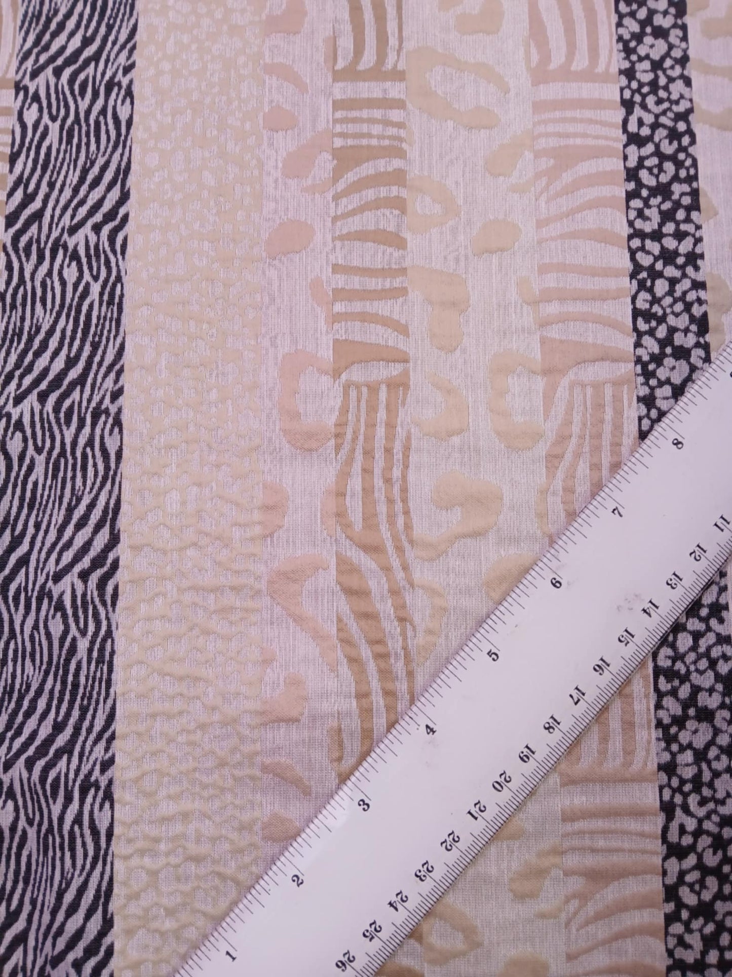 Poly Viscose Jacquard - Cream/Beige/Peach/Black - 65" Wide - Sold By The Metre