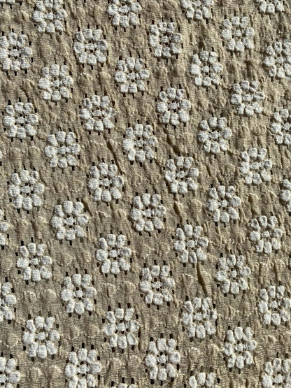 50% Nylon 45% Cotton 5% Spandex - Beige/White - Clover Designs - 52" Wide