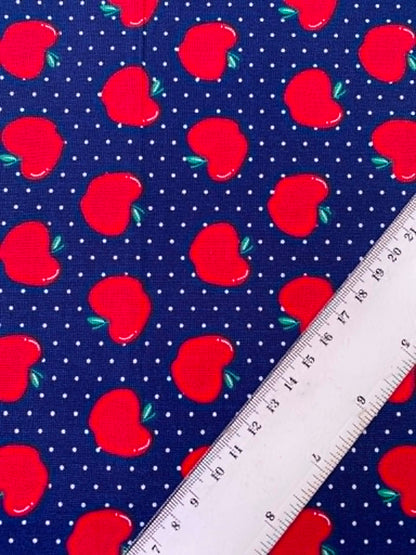 Navy Blue & Red Apple Polka Dot 100% Cotton Fabric - 100% Cotton - 44" Wide By The Metre
