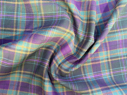 100% Cotton Tartan - Purple/Green/Yellow - 59"Wide - Sold By The Metre