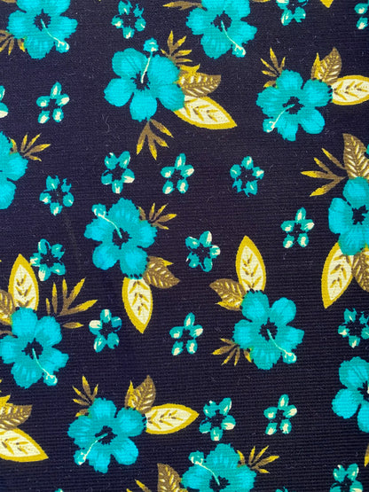 Printed Needlecord 100% Cotton - Turquoise/Green/Black - 44"Wide - Sold By The Metre