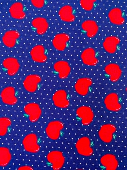 Navy Blue & Red Apple Polka Dot 100% Cotton Fabric - 100% Cotton - 44" Wide By The Metre