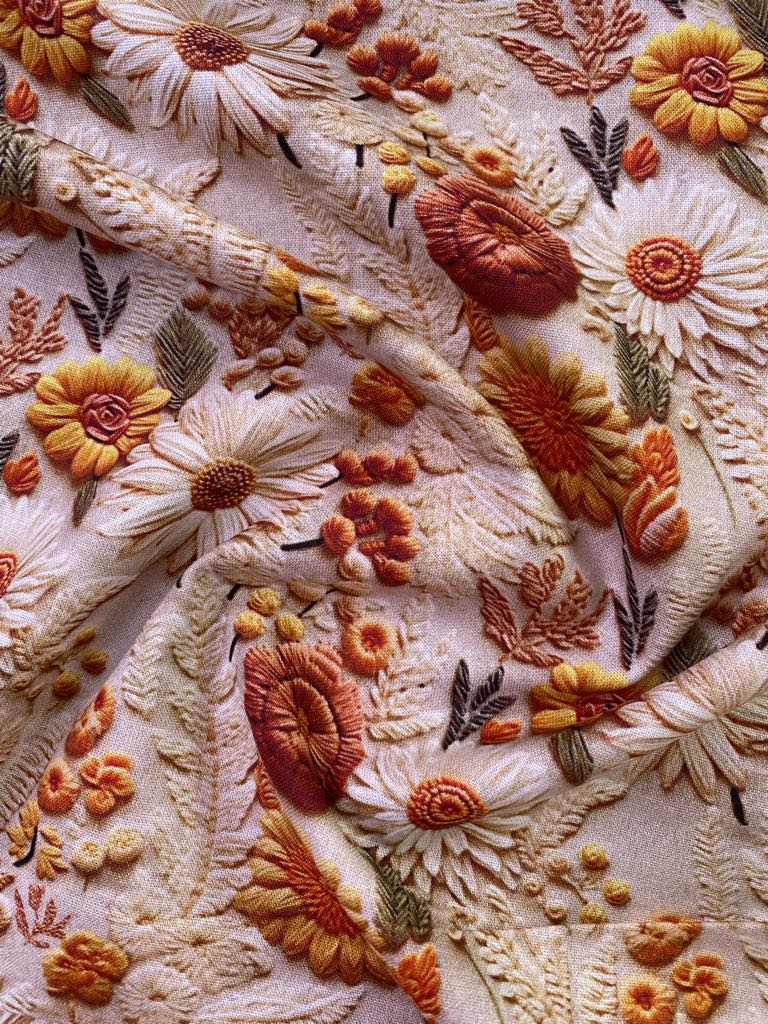 100% Cotton - Cream/Yellow/Rust - 44" Wide - Sold By The Metre