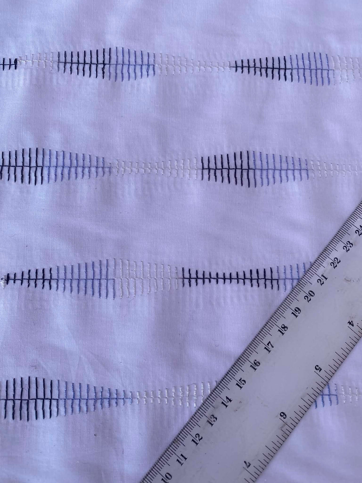 100% Cotton Embroidered Fabric – Blue & Black Wave Stripe – 58" (147cm) Wide