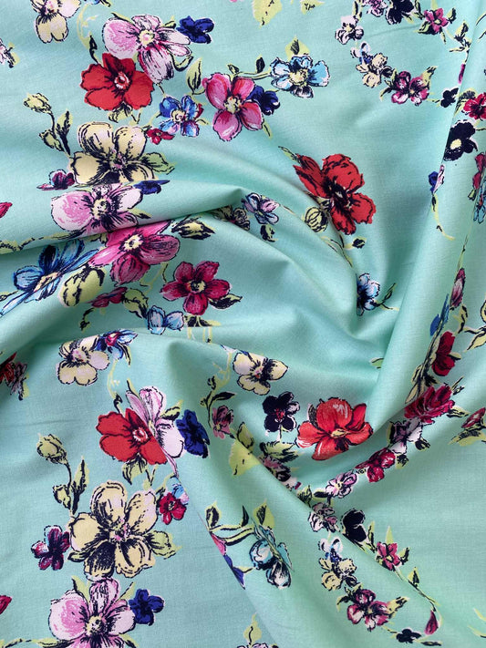 Cotton Lycra - Mint/Red/Pink/Blue - 59"Wide - Sold By The Metre