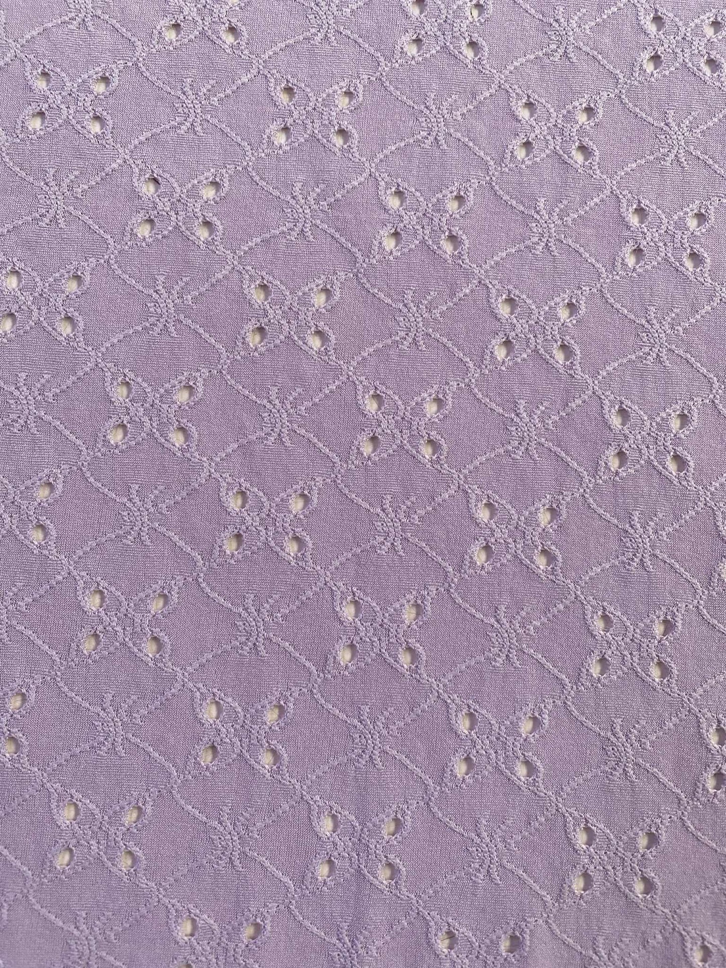 Poly Lycra - Broderie Anglaise - Lilac - 62"Wide - Sold By The Metre
