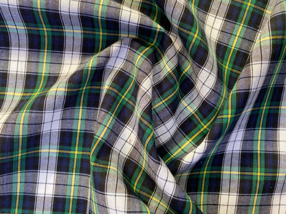100% Cotton Tartan - Navy/Green/Yellow/White - 59"Wide - Sold By The Metre