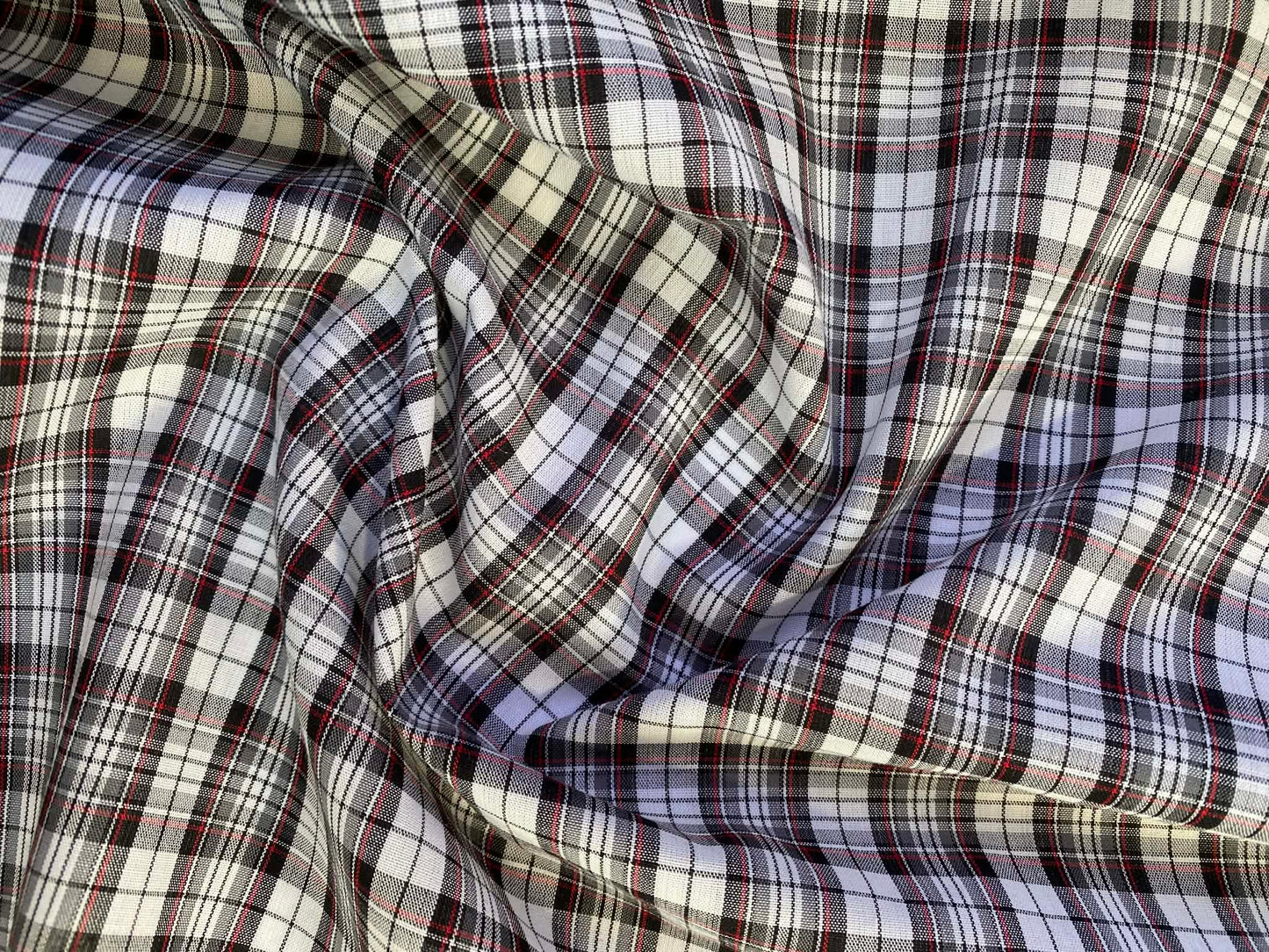 100% Cotton Tartan - Black/White/Red - 59"Wide - Sold By The Metre