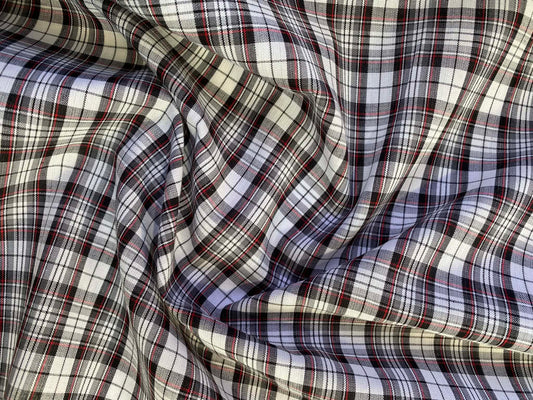 100% Cotton Tartan - Black/White/Red - 59"Wide - Sold By The Metre