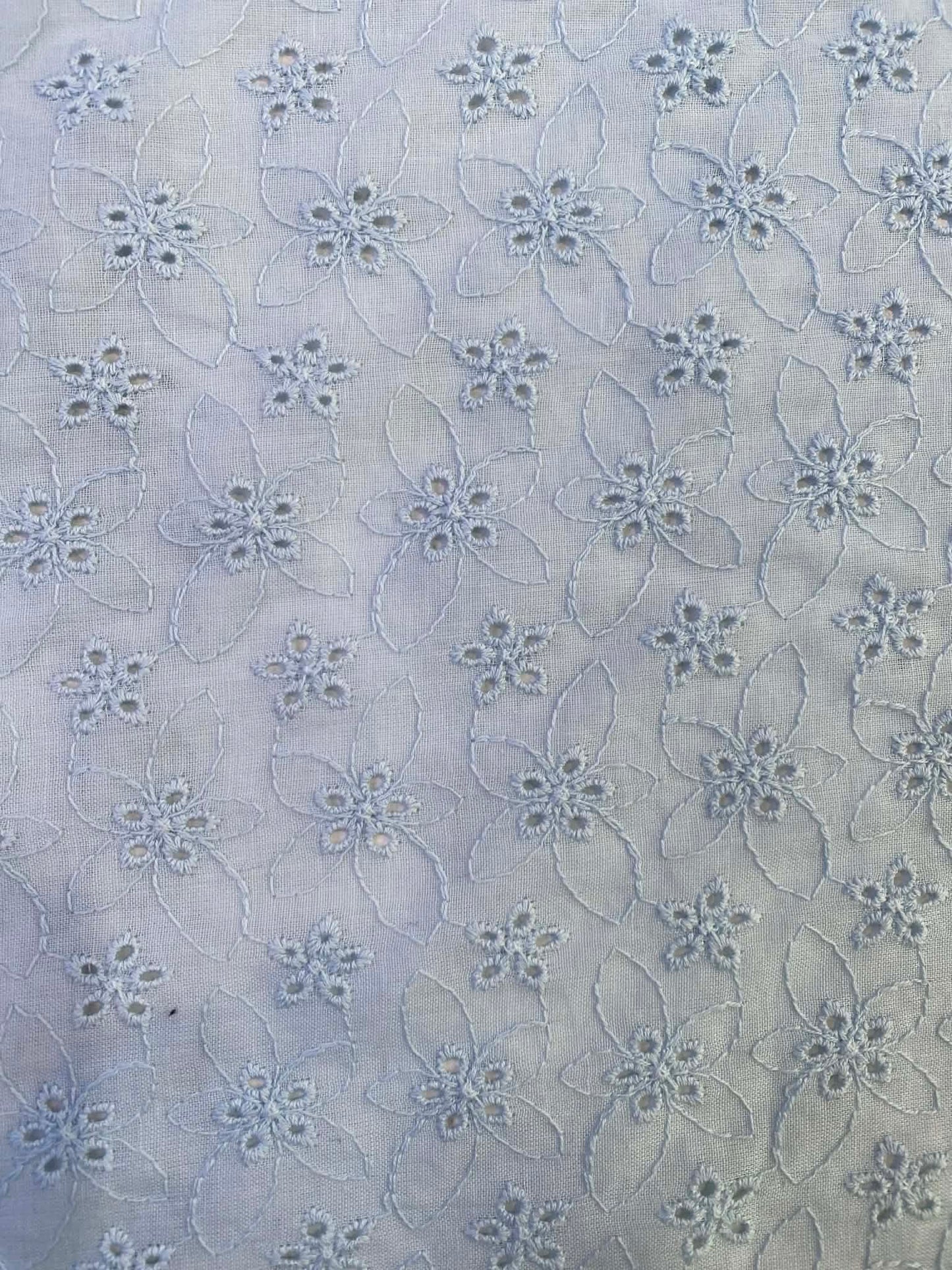 100% Cotton Broderie Anglaise - Baby Blue - 58"Wide - Sold By The Metre