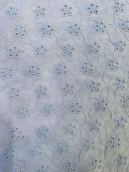 100% Cotton Broderie Anglaise - Baby Blue - 58"Wide - Sold By The Metre