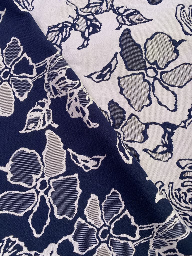 Brocade - Navy/Silver/Cream - 63" Wide - Sold By The Metre