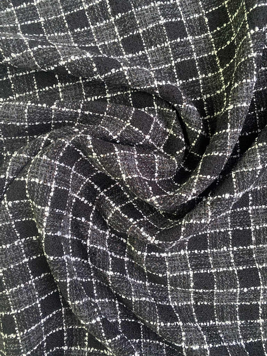 Poly Boucle - Black/Grey/White - 60"Wide - Sold By The Metre