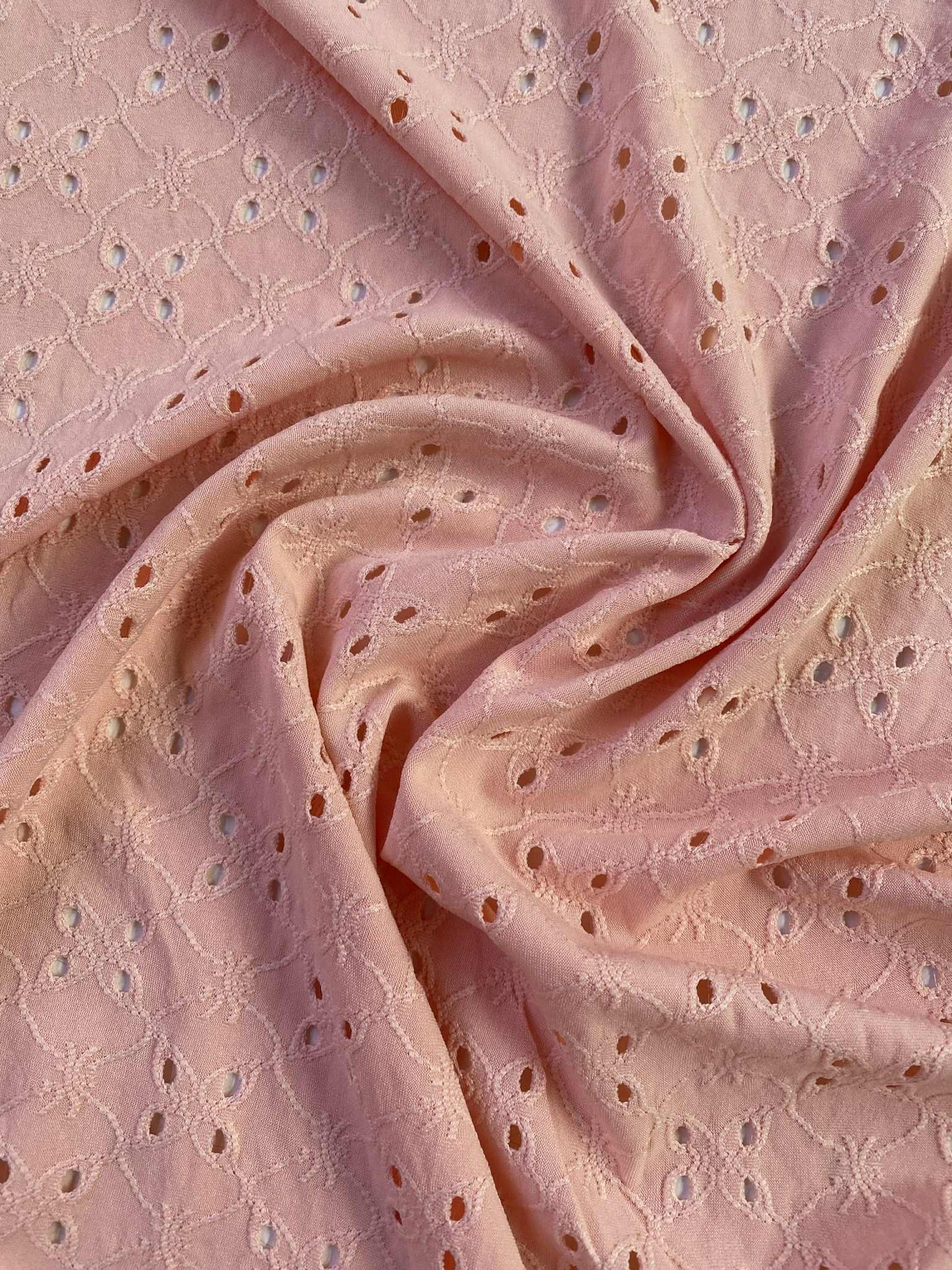 Poly Lycra - Broderie Anglaise - Peach - 62"Wide - Sold By The Metre