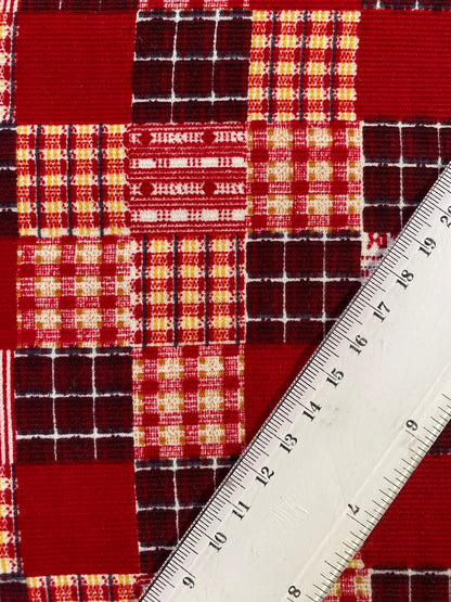 Printed Needlecord 100% Cotton - Plum/Red/Cream - 44"Wide - Sold By The Metre