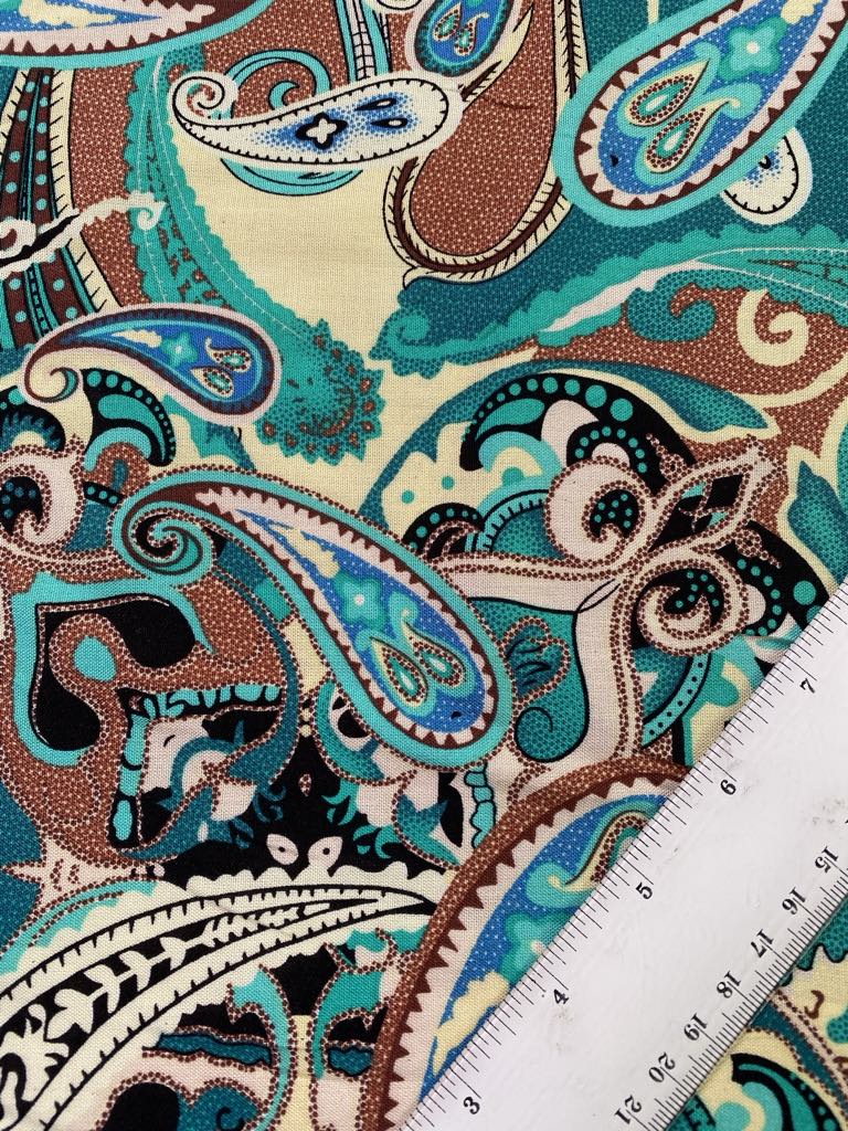 Viscose - Teal/Cream/Blue/Green - 57" Wide - Sold By The Metre