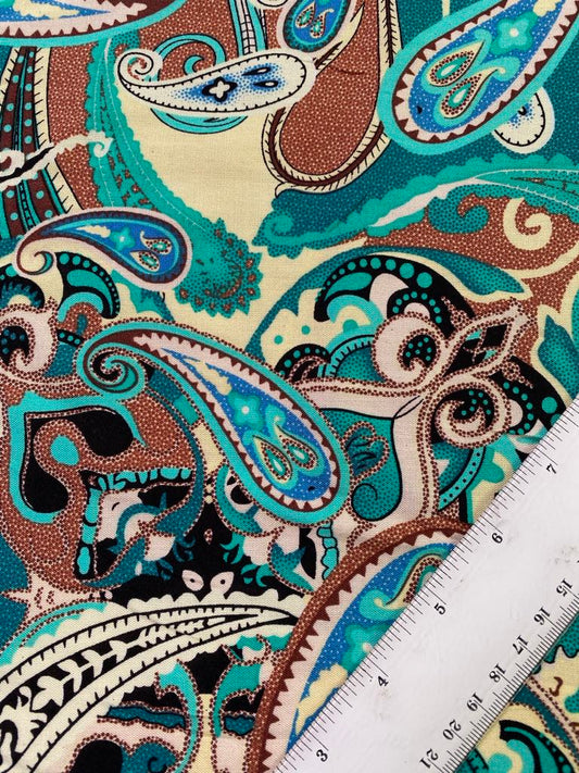 Viscose - Teal/Cream/Blue/Green - 57" Wide - Sold By The Metre