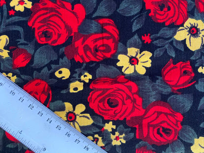 Printed Needlecord 100% Cotton - Black/Grey/Red/Yellow - 44"Wide - Sold By The Metre