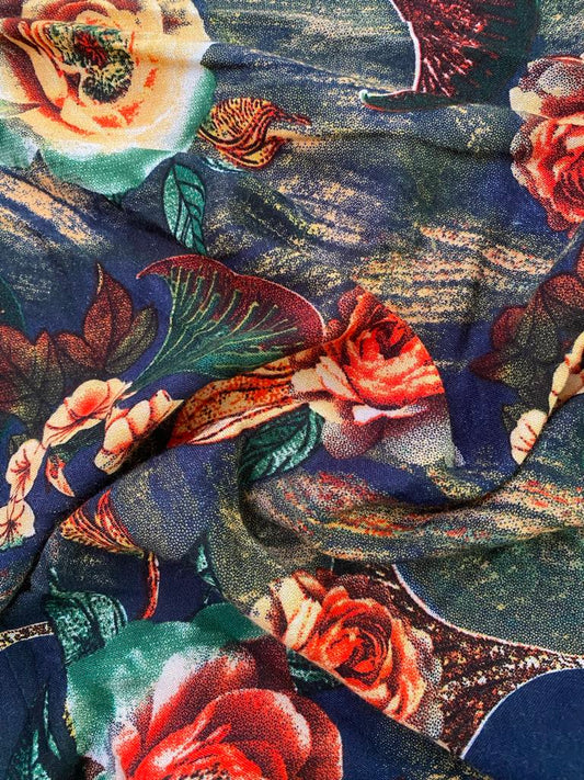 Viscose - Navy/Green/Yellow/Orange - 57" Wide - Sold By The Metre