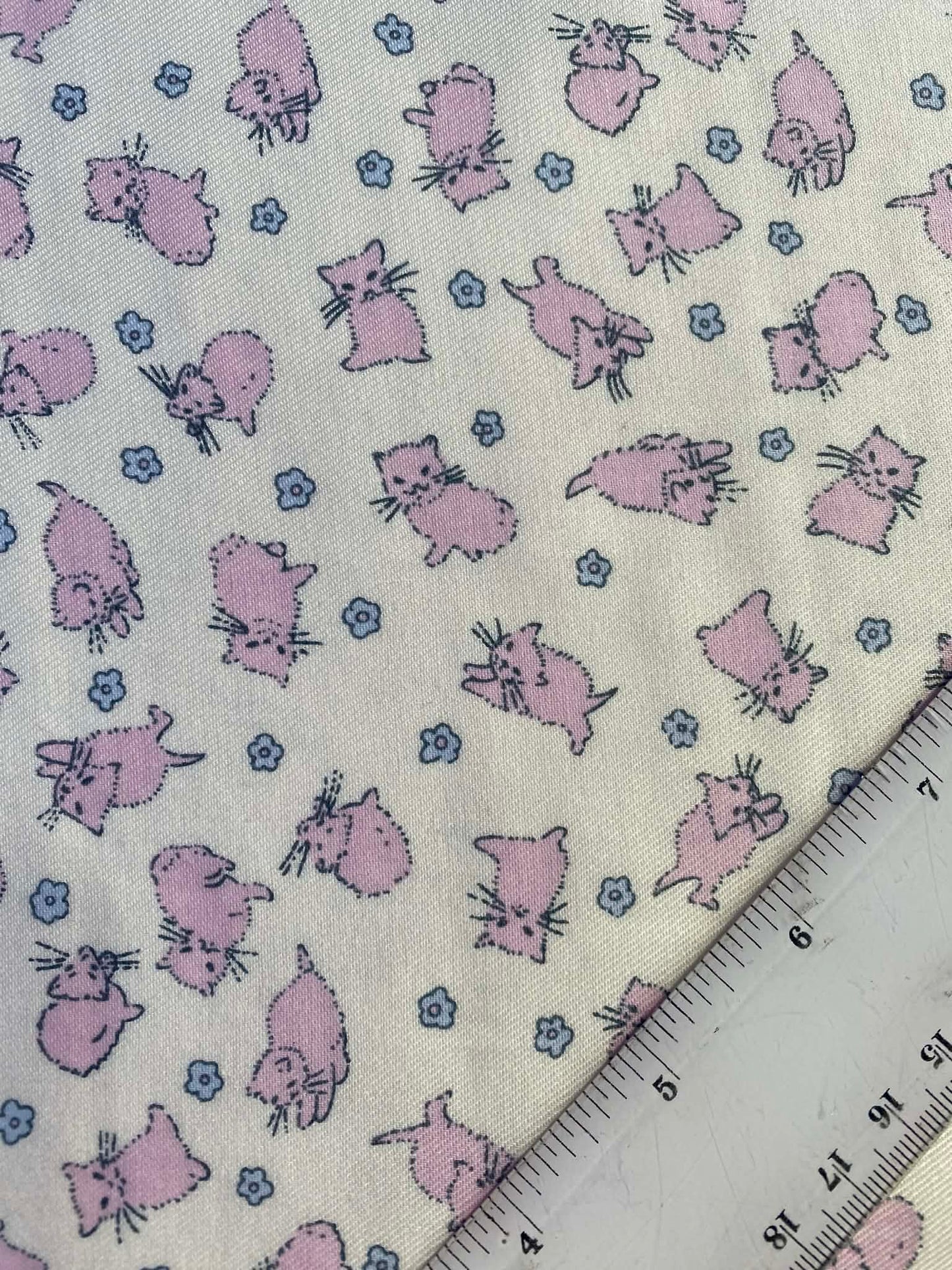 100% Cotton - Pink/Cream - Kittens - 57"Wide - Sold By The Metre