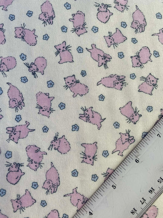 100% Cotton - Pink/Cream - Kittens - 57"Wide - Sold By The Metre