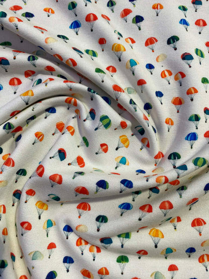 Little Johnny Hot Air Balloons Cotton Jersey - 58" Wide - 95% Cotton 5% Lycra - Cream, Blue & Red