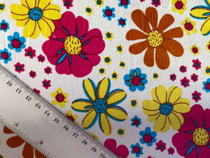 Printed Needlecord 100% Cotton - White/Pink/Yellow/Blue - 44"Wide - Sold By The Metre