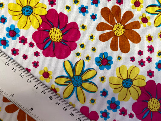 Printed Needlecord 100% Cotton - White/Pink/Yellow/Blue - 44"Wide - Sold By The Metre