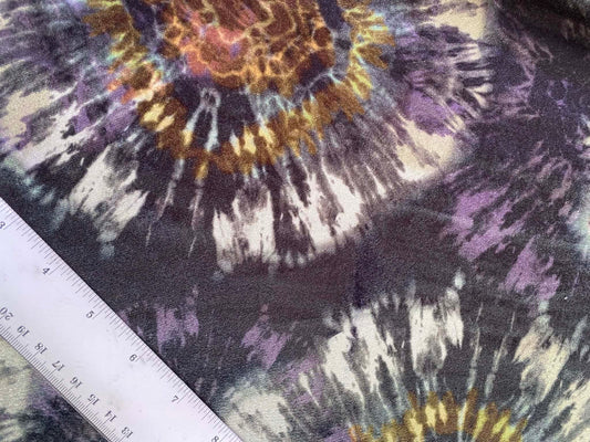 Black, Purple & Gold Patterned Spandex Velvet - 60" Wide - Stretch - £2.99/m