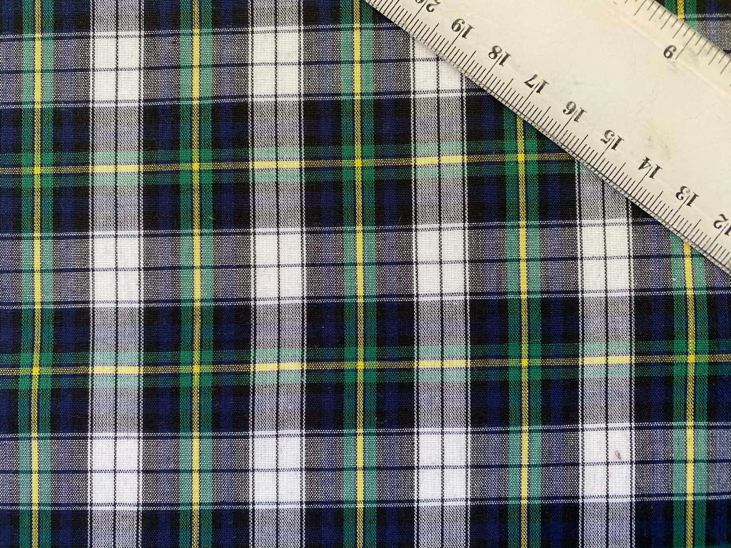 100% Cotton Tartan - Navy/Green/Yellow/White - 59"Wide - Sold By The Metre