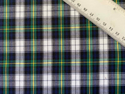 100% Cotton Tartan - Navy/Green/Yellow/White - 59"Wide - Sold By The Metre