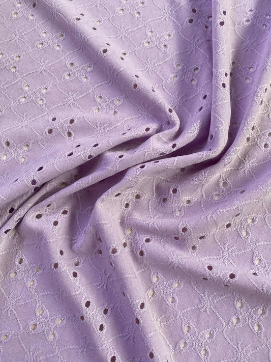 Poly Lycra - Broderie Anglaise - Lilac - 62"Wide - Sold By The Metre