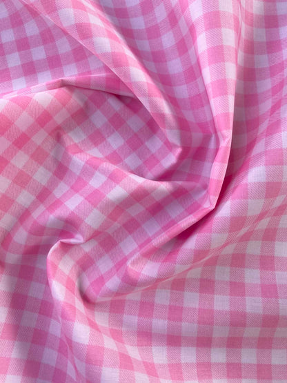 Pink & White Gingham Check Woven Cotton Fabric – 57" Wide (£2.99/m)