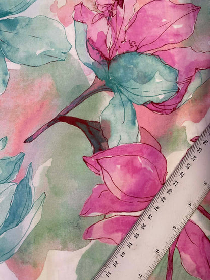 Premium London Lawn 100% Cotton - 60" Extra Wide - Watercolor Floral Print - £4.99/m