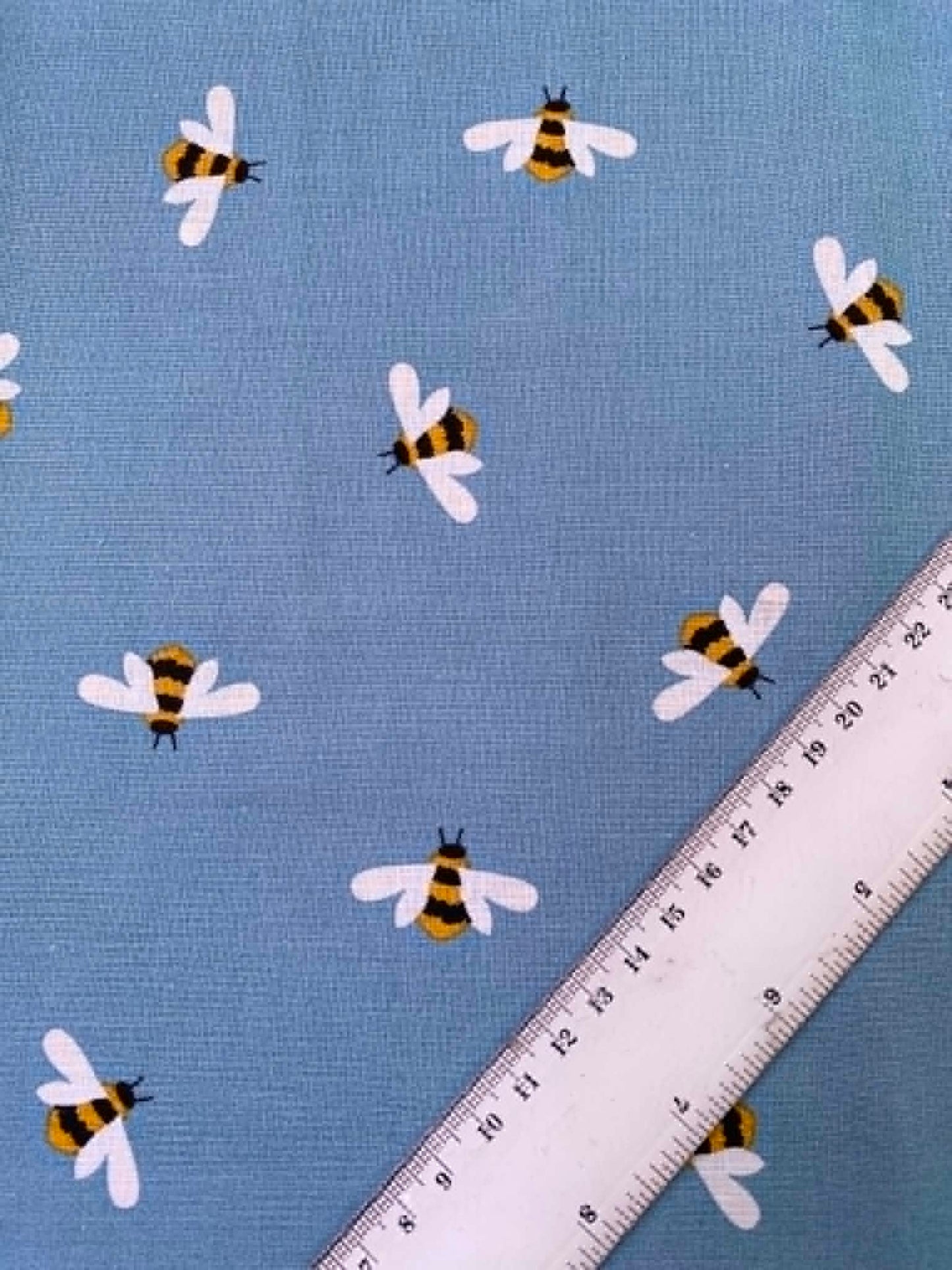 Slate Blue Illustrated Bumblebee 100% Cotton Fabric - 44" Wide By The Metre