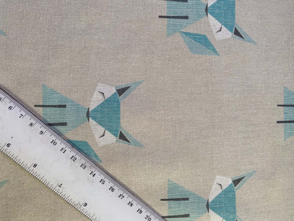 Little Foxes Geometric Canvas Fabric - Blue, Grey & Beige, 56" Wide - £5.99 per Metre