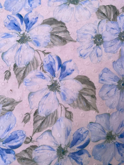 Floral Clipped Chiffon Fabric - 56" Wide - Blue & White Watercolour Textured Dressmaking Material No Stretch - £2.99/m