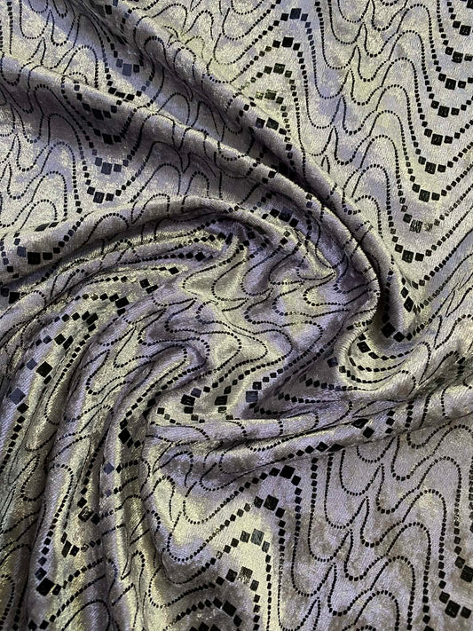 Printed Velvet - Silver  60"Wide - Sold By The Metre