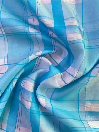 Sky Blue & Aqua Plaid Spanish Silk Fabric – 54" Wide (£3.99/m)