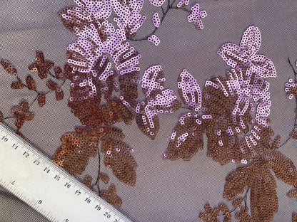 Gold and Black Floral Sequined Mesh Fabric - 64" Wide, No Stretch