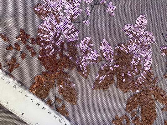 Gold and Black Floral Sequined Mesh Fabric - 64" Wide, No Stretch