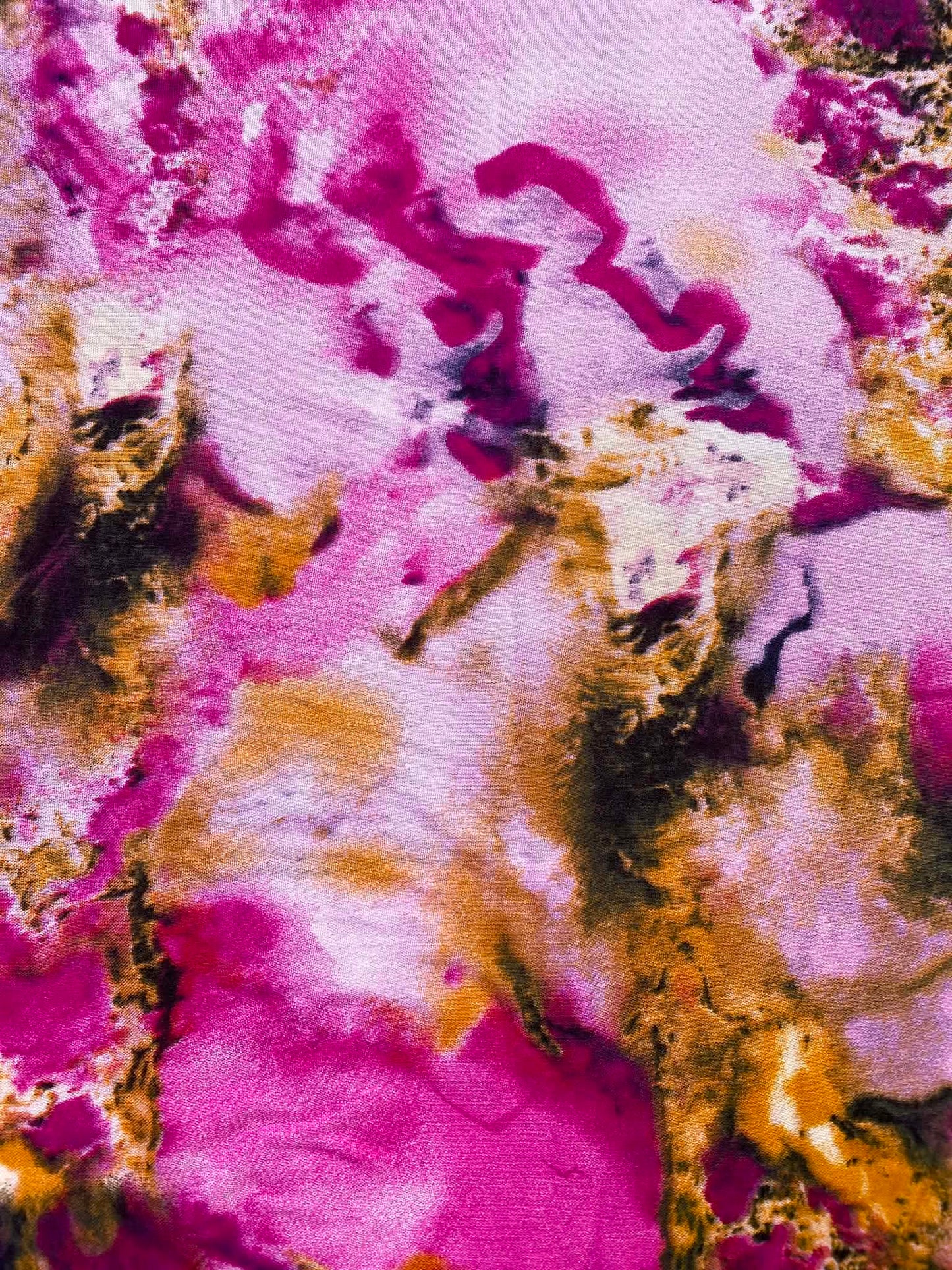 Magenta Pink & Gold Marble Abstract Print Viscose Fabric - Geode Dressmaking Fabric - Extra Wide 57" By The Metre