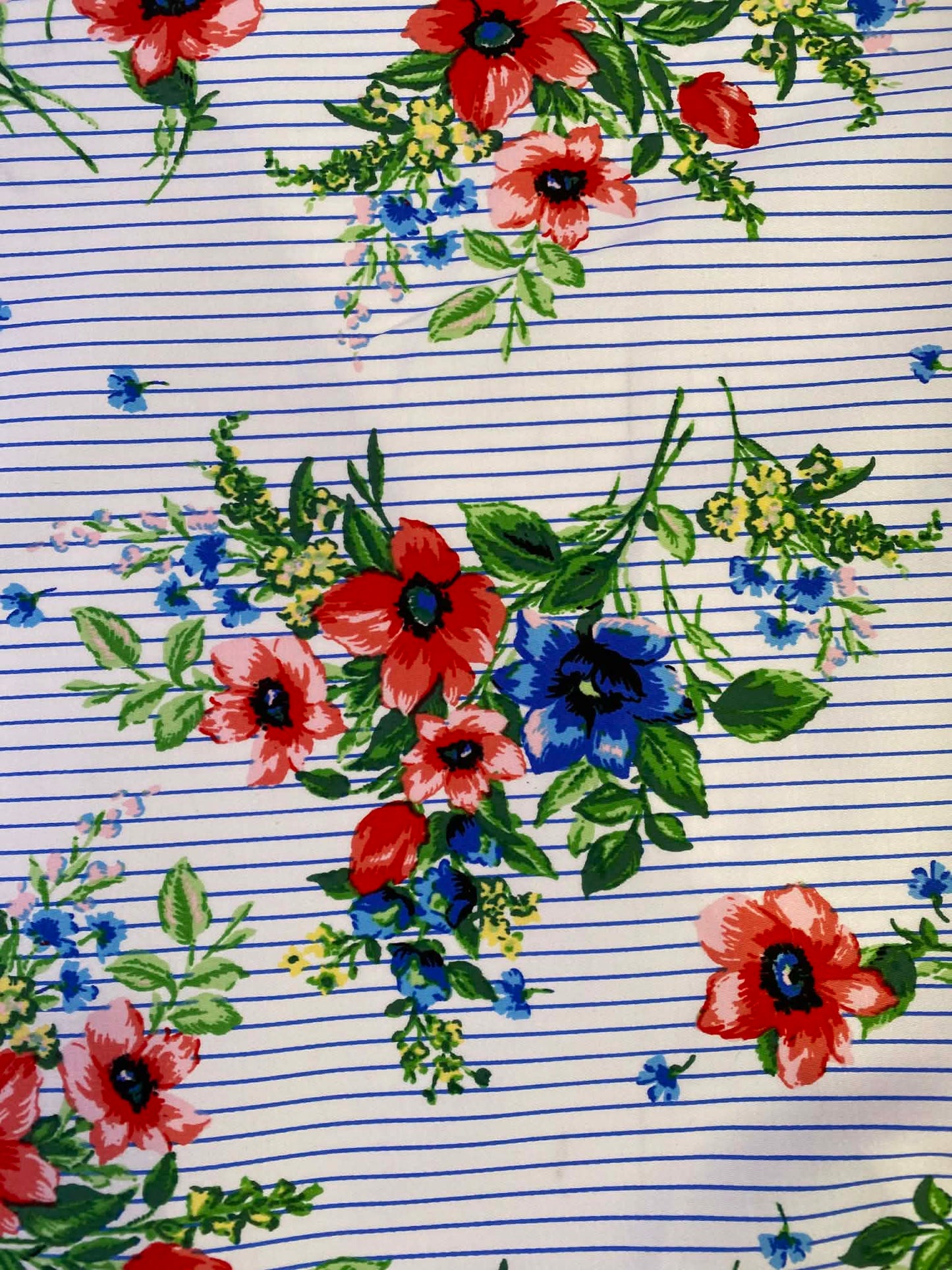 Floral Cotton Sateen Fabric - Blue/Red/White/Green - 58" Wide - Luxury Dressmaking Material - £3.99/m