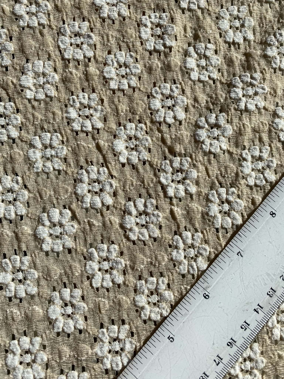 50% Nylon 45% Cotton 5% Spandex - Beige/White - Clover Designs - 52" Wide