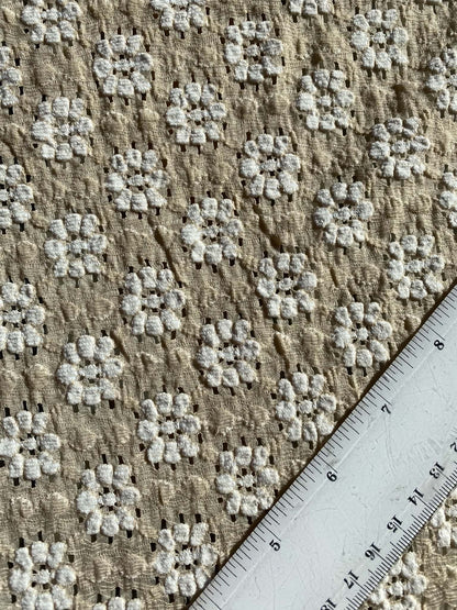 50% Nylon 45% Cotton 5% Spandex - Beige/White - Clover Designs - 52" Wide