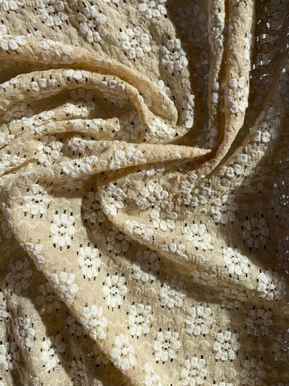 50% Nylon 45% Cotton 5% Spandex - Beige/White - Clover Designs - 52" Wide