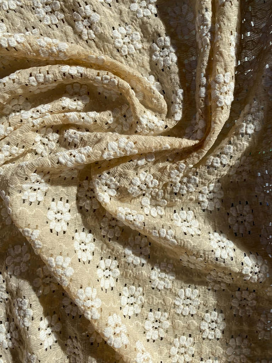 50% Nylon 45% Cotton 5% Spandex - Beige/White - Clover Designs - 52" Wide